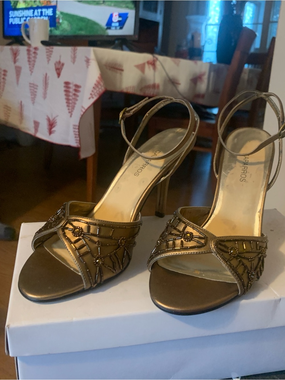 Caparros Bronze Beaded Strappy Heels